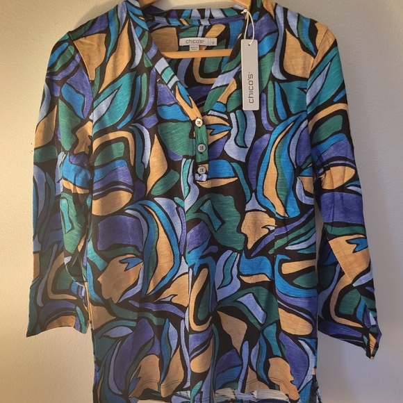 Chico's Tops - Chico's Medina Swirl Henley Tee size M